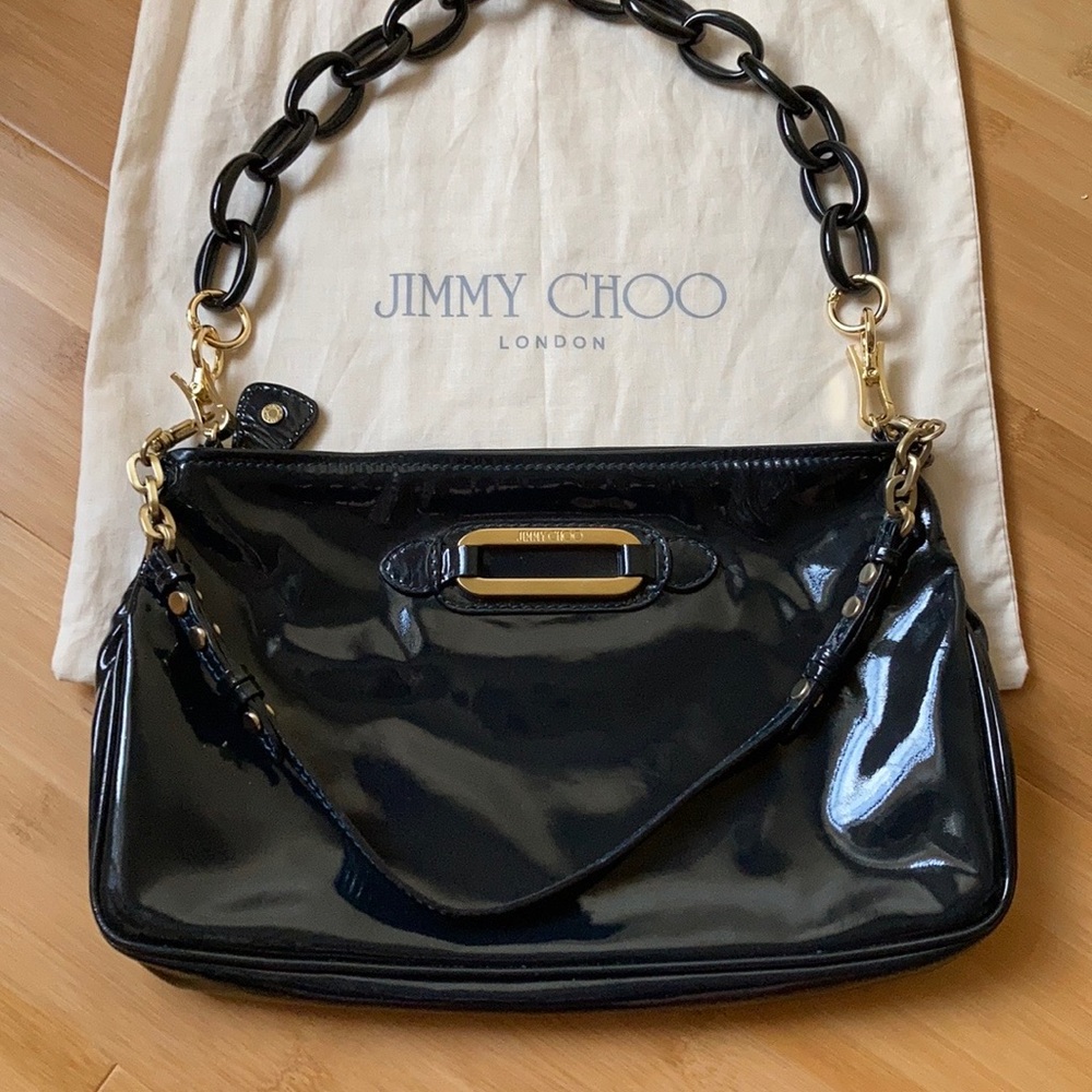 Jimmy Choo black patent leather handbag